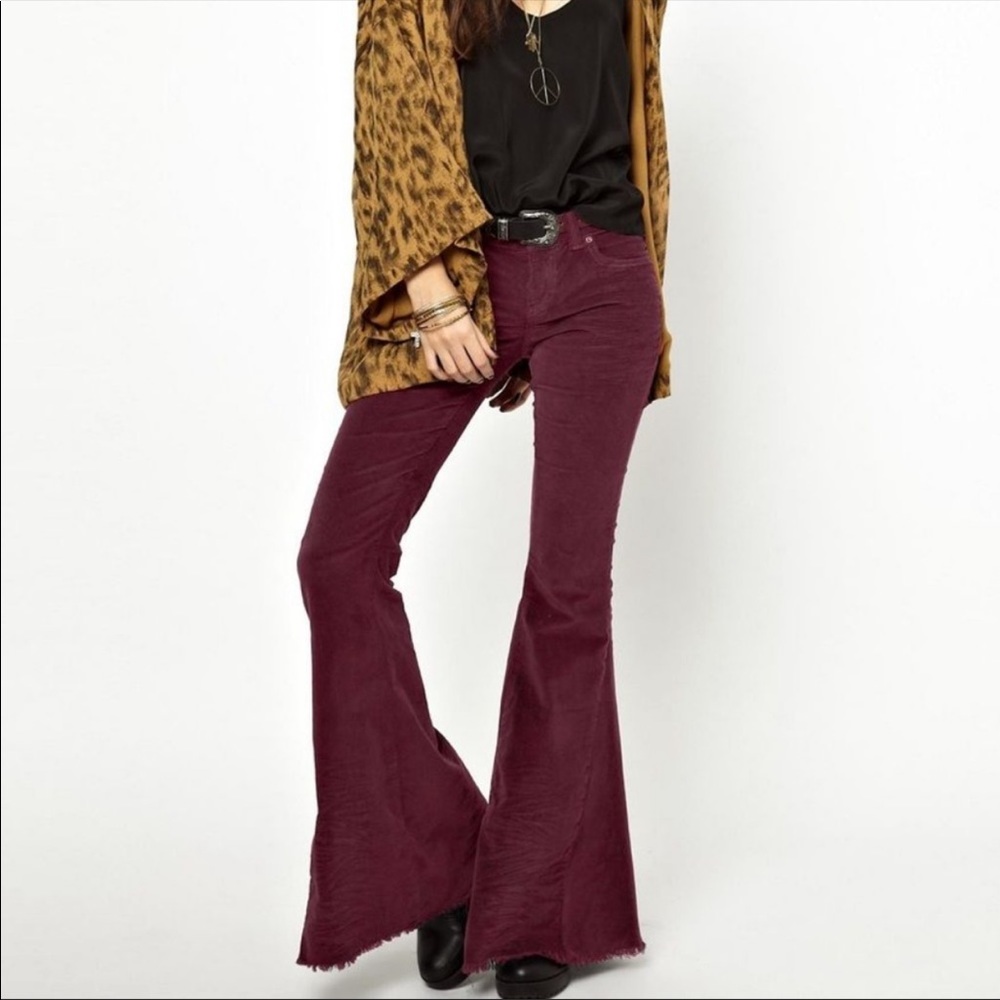 Free People Burgundy Corduroy Bell Bottom Pants 28